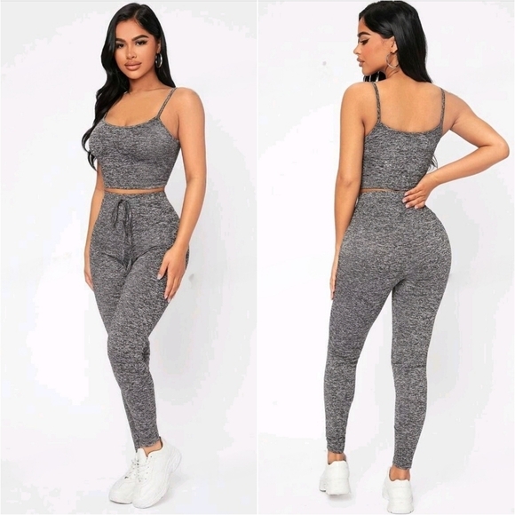 SHEIN Pants - NWOT Grey Marled Cami Crop Top & Leggings Casual Athleisure Outfit Set